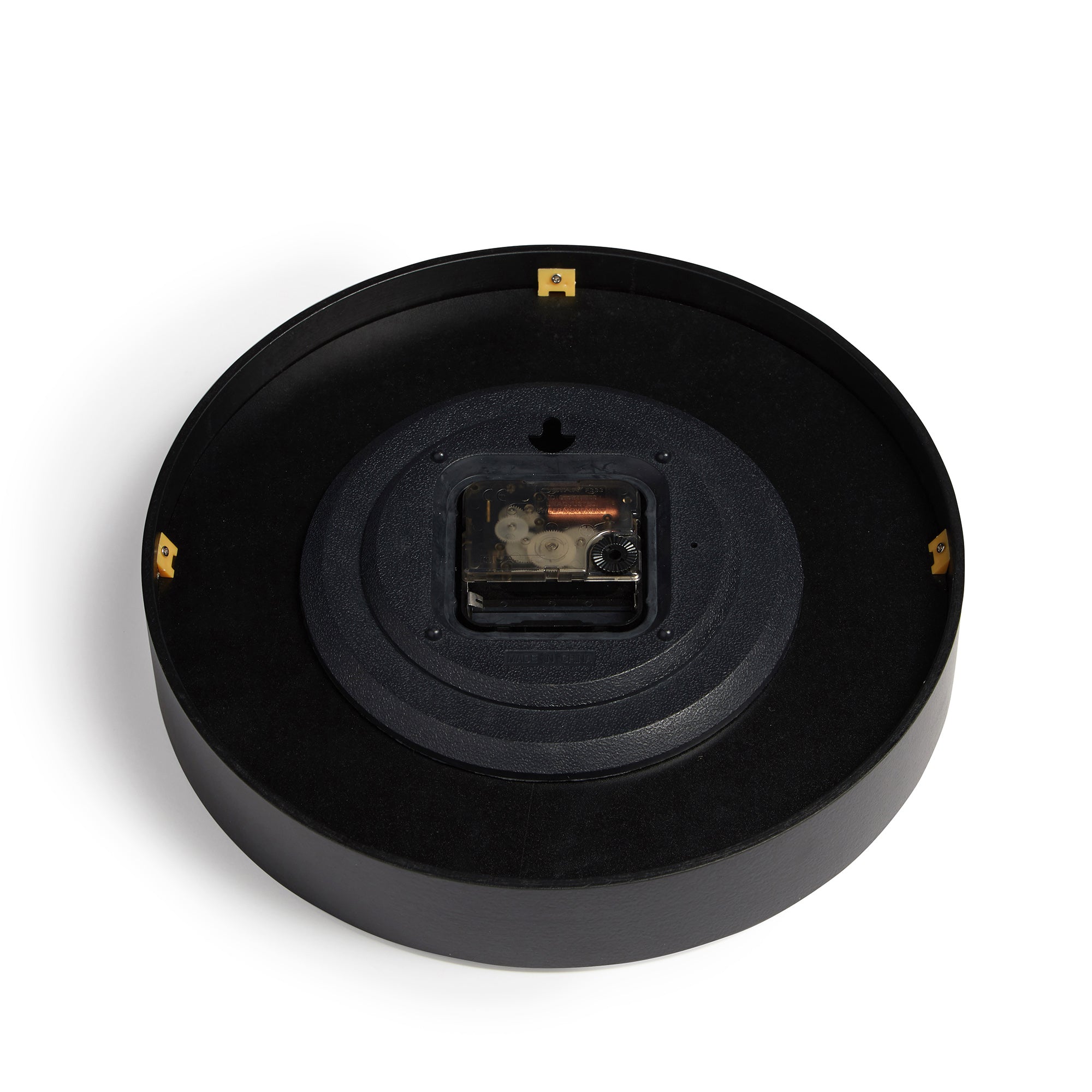 A stylish clock featuring Egyptian gods design, made from natural bamboo with a clear Plexiglas lens, available in black, white, and natural frame colors.